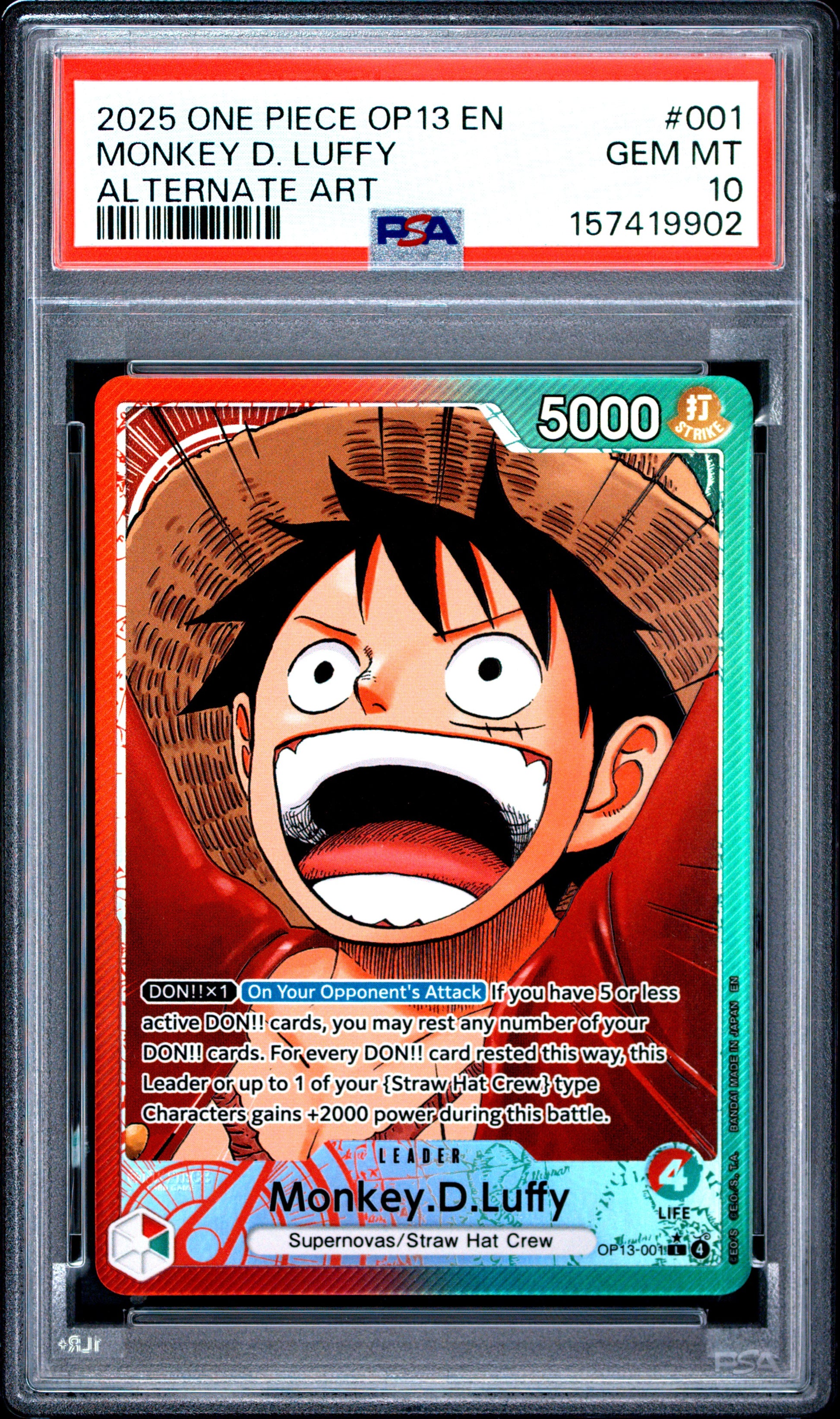 PSA 10 2025 MONKEY D. LUFFY 001 ONE PIECE OP13-CARRYING ON HIS WILL