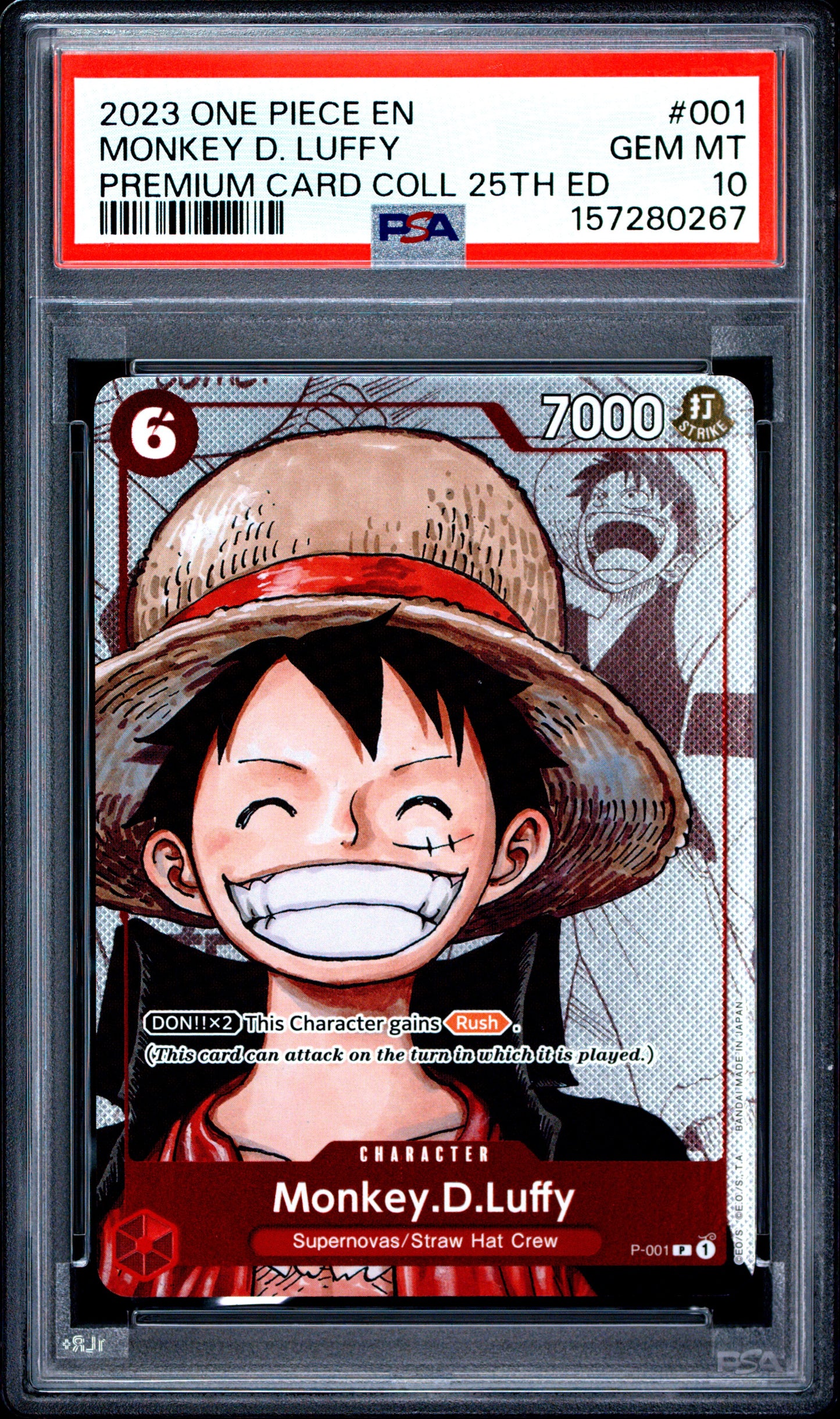 PSA 10 2023 MONKEY D. LUFFY 001 ONE PIECE PREMIUM CARD COLLECTION 25TH EDITION