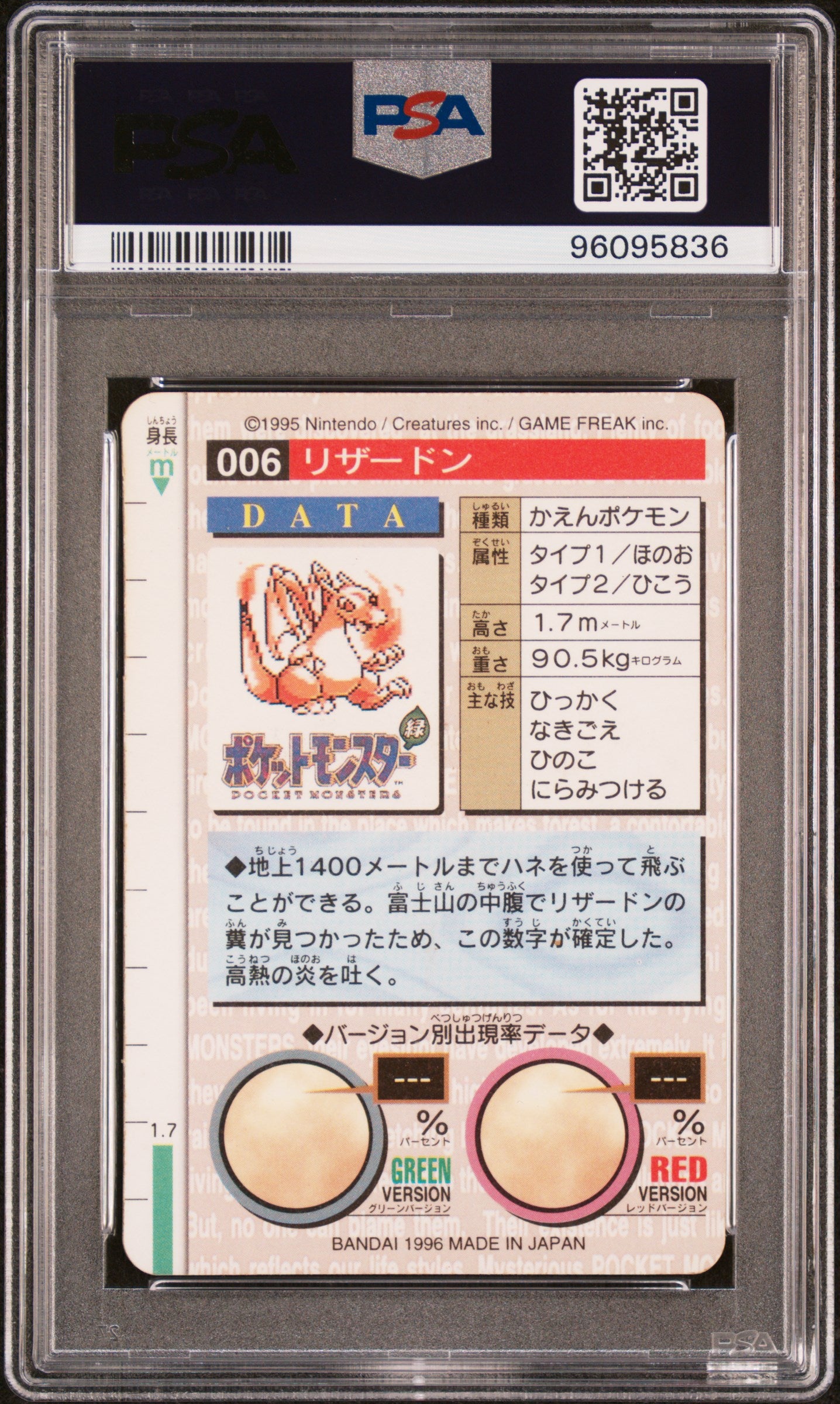 PSA 5 1996 CHARIZARDPRISM 6 BANDAI CARDDASS VENDING