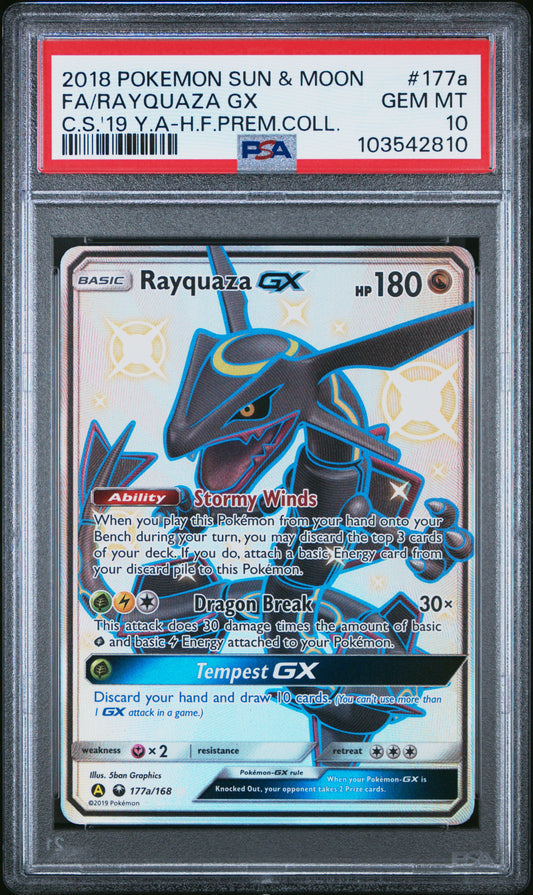 PSA 10 2018 RAYQUAZA GX 177A CELESTIAL STORM