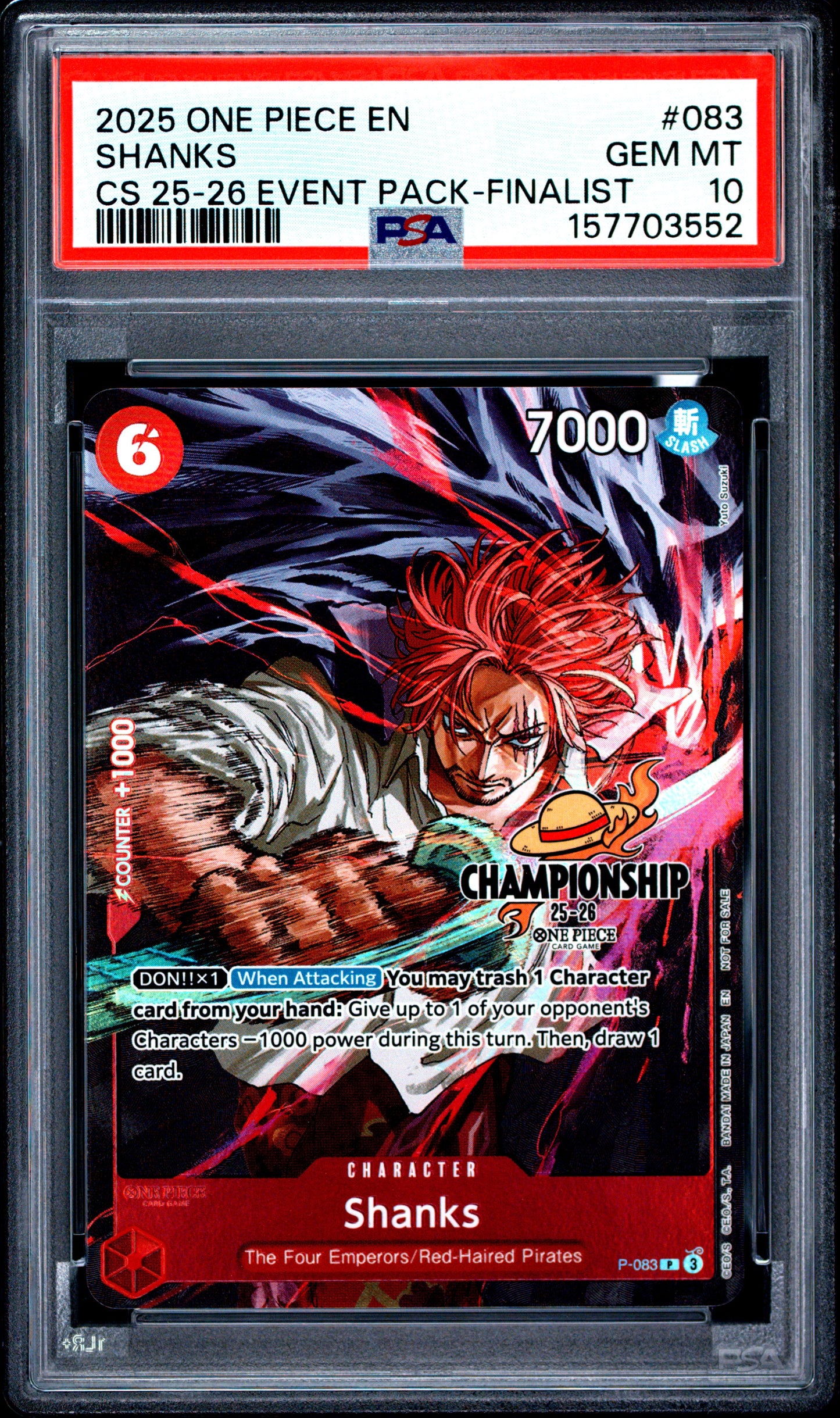 PSA 10 2025 SHANKS 083 ONE PIECE CHAMPIONSHIP 2025-26 EVENT PACK