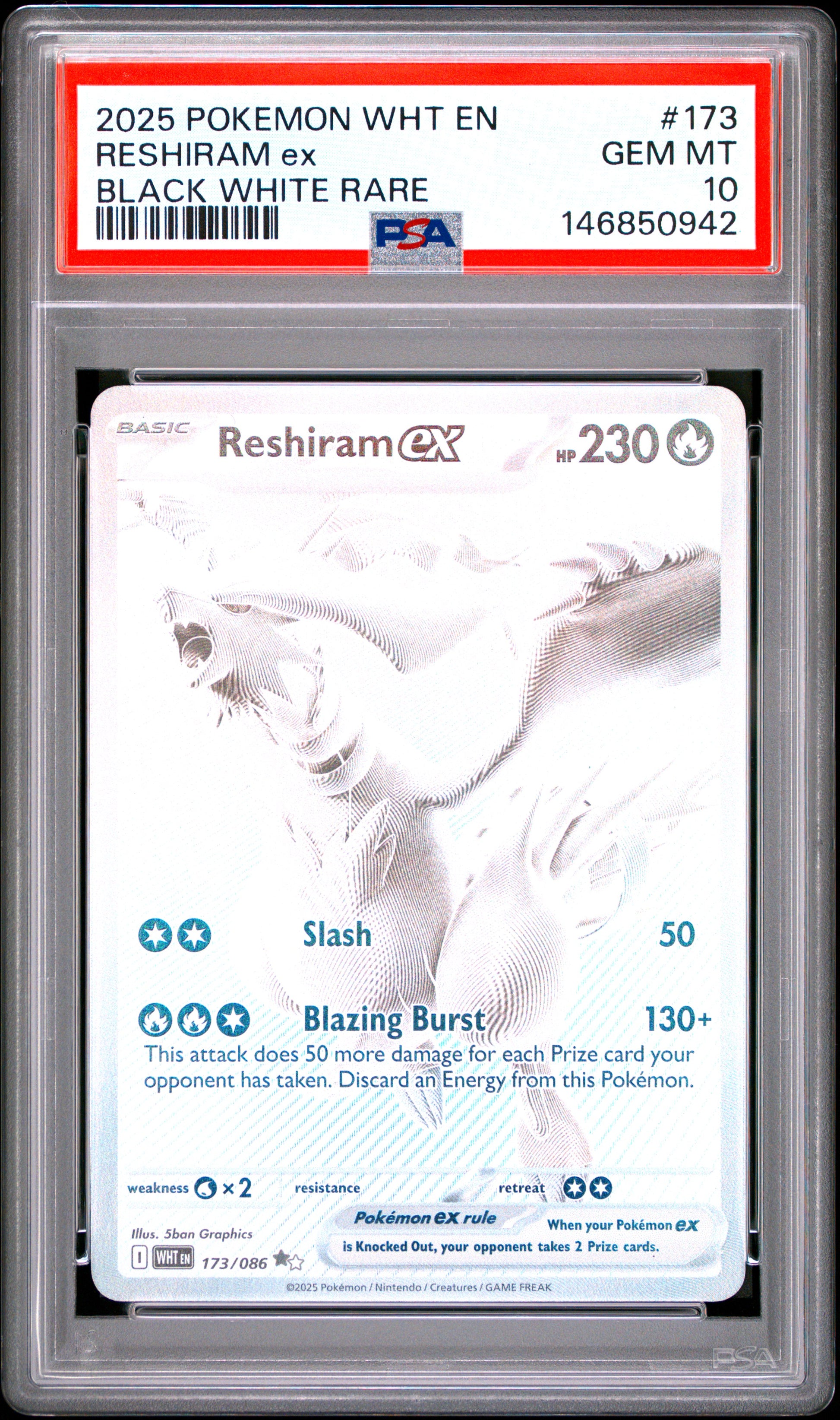 PSA 10 2025 RESHIRAM EX 173 WHT EN-WHITE FLARE