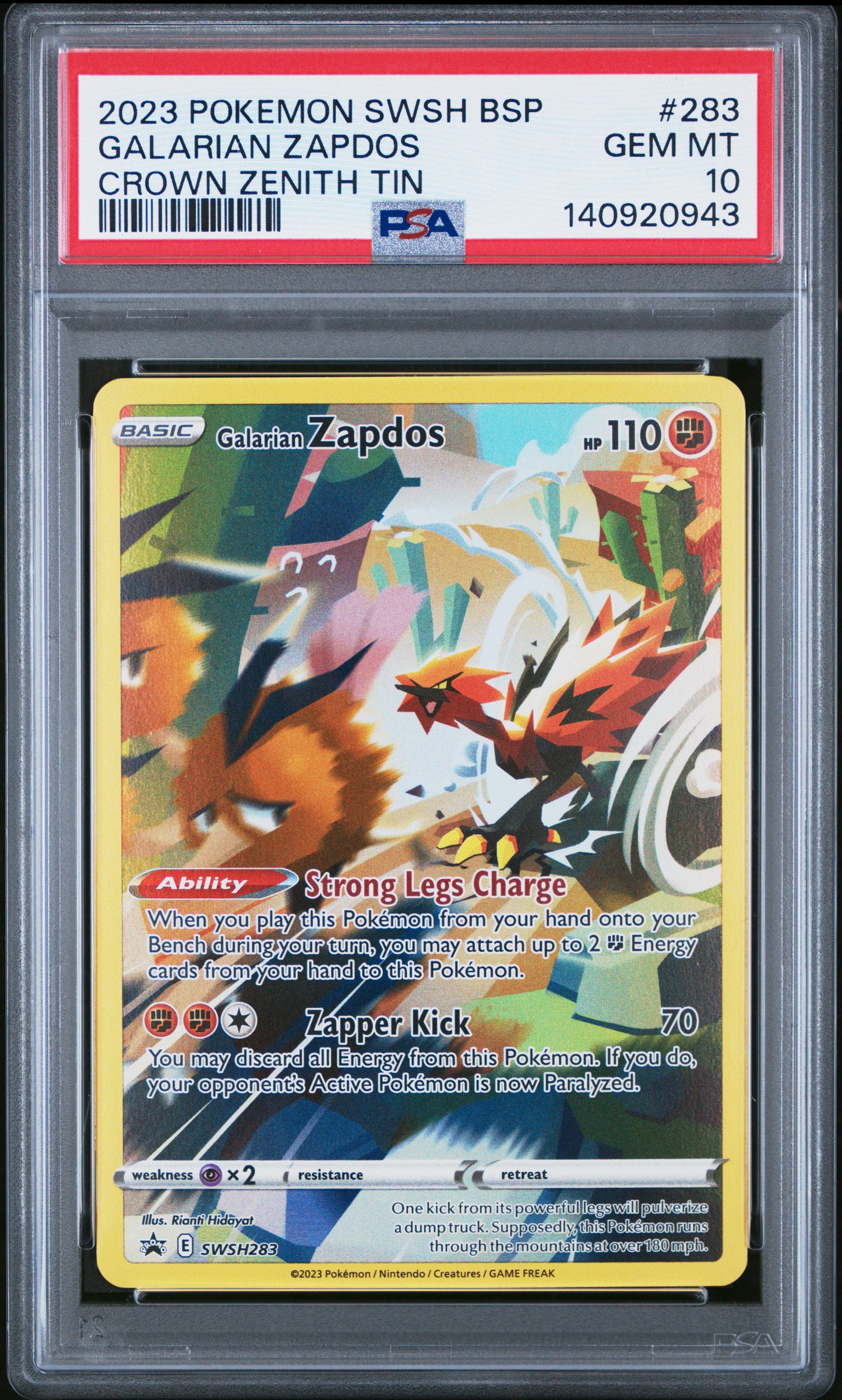 PSA 10 2023 GALARIAN ZAPDOS 283 SWSH BLACK STAR PROMO
