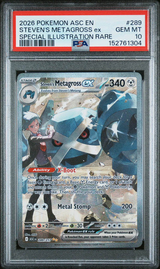 PSA 10 2026 STEVEN'S METAGROSS EX 289 ASCENDED HEROES