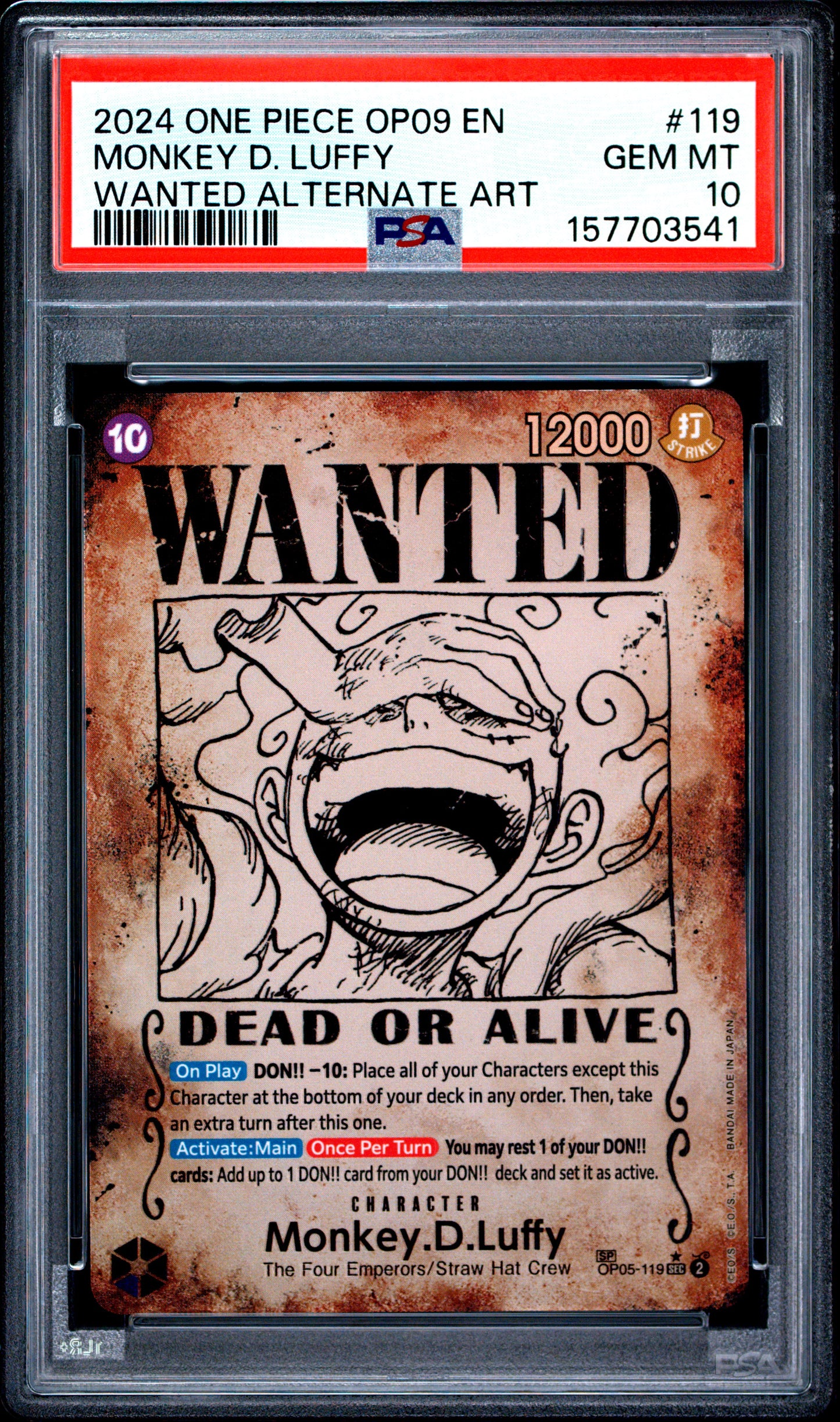 PSA 10 2024 MONKEY D. LUFFY 119 ONE PIECE OP09-EMPERORS IN THE NEW WORLD