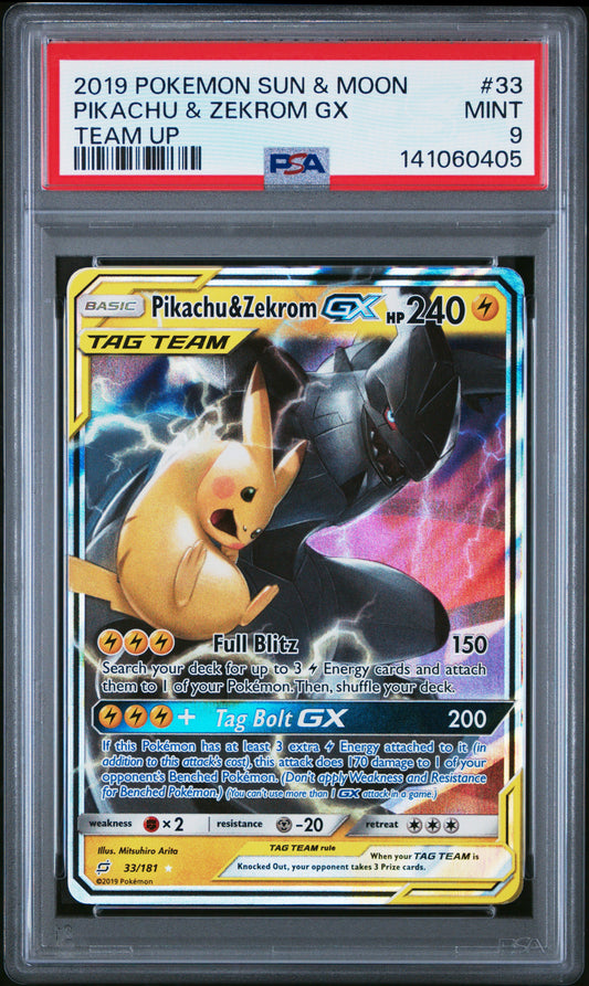 PSA 9 2019 PIKACHU & ZEKROM GX 33 TEAM UP