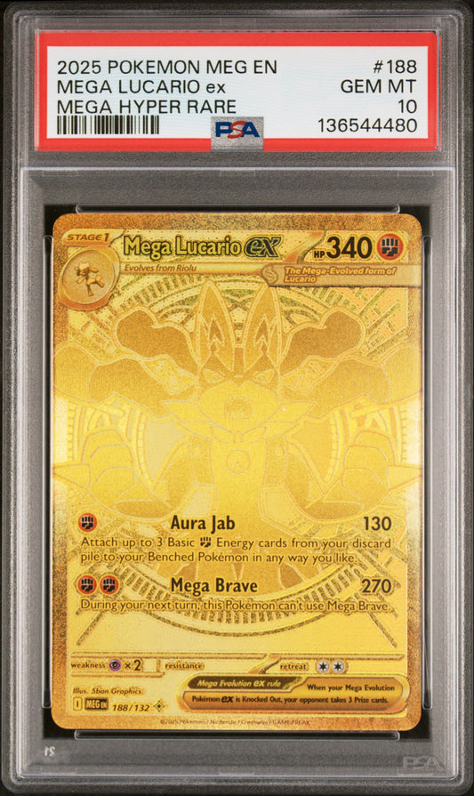 PSA 10 2025 MEGA LUCARIO EX 188/132 MEGA EVOLUTION