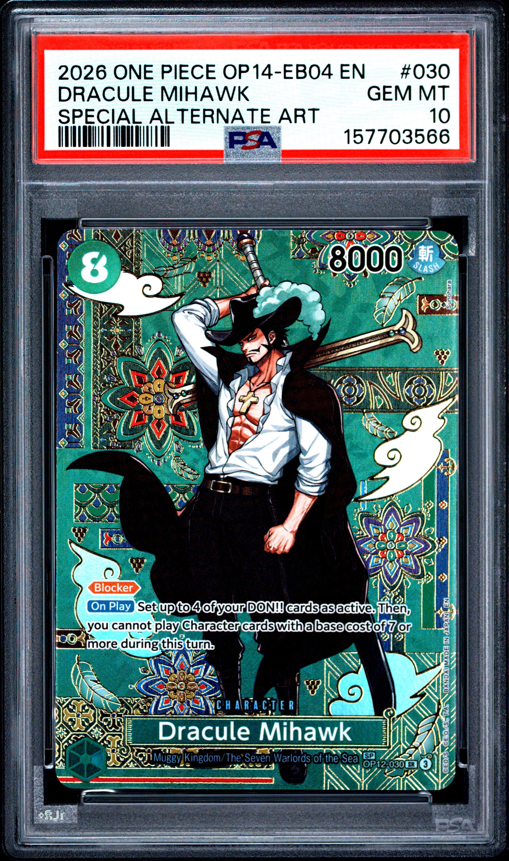 PSA 10 2026 DRACULE MIHAWK 030 ONE PIECE OP14-EB04-THE AZURE SEA'S SEVEN