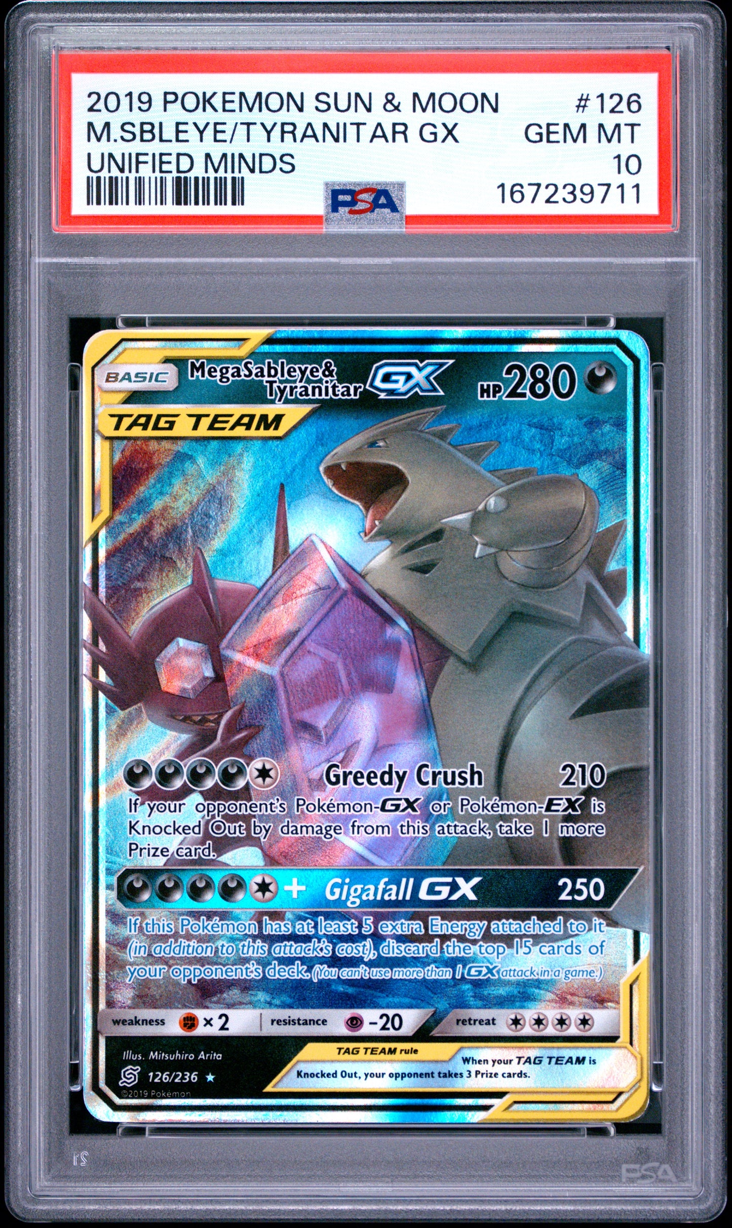 PSA 10 2019 MEGA SABLEYE & TYRANITAR GX 126/236 UNIFIED MINDS