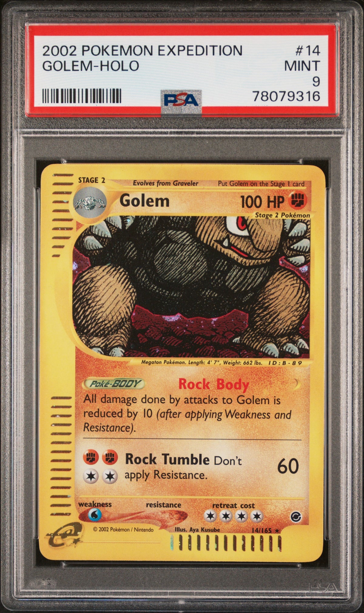 PSA 9 2002 GOLEM HOLO 14/165 EXPEDITION