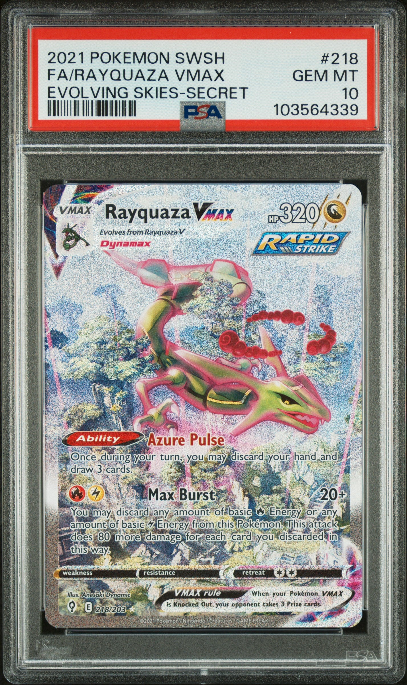 PSA 10 2021 RAYQUAZA VMAX 218/203 EVOLVING SKIES