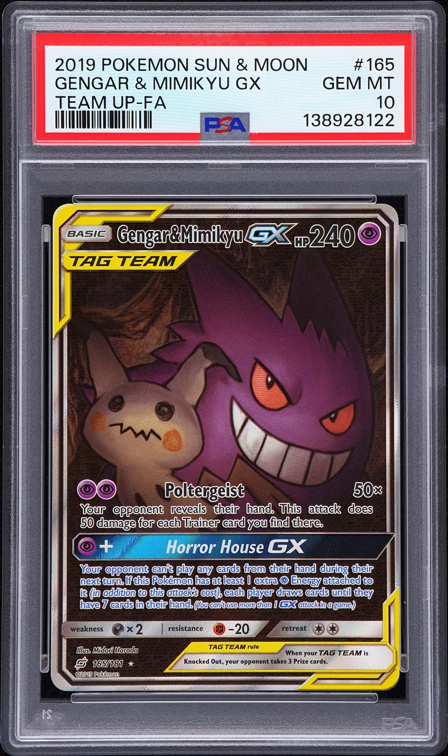 PSA 10 2019 GENGAR & MIMIKYU GX 165 TEAM UP