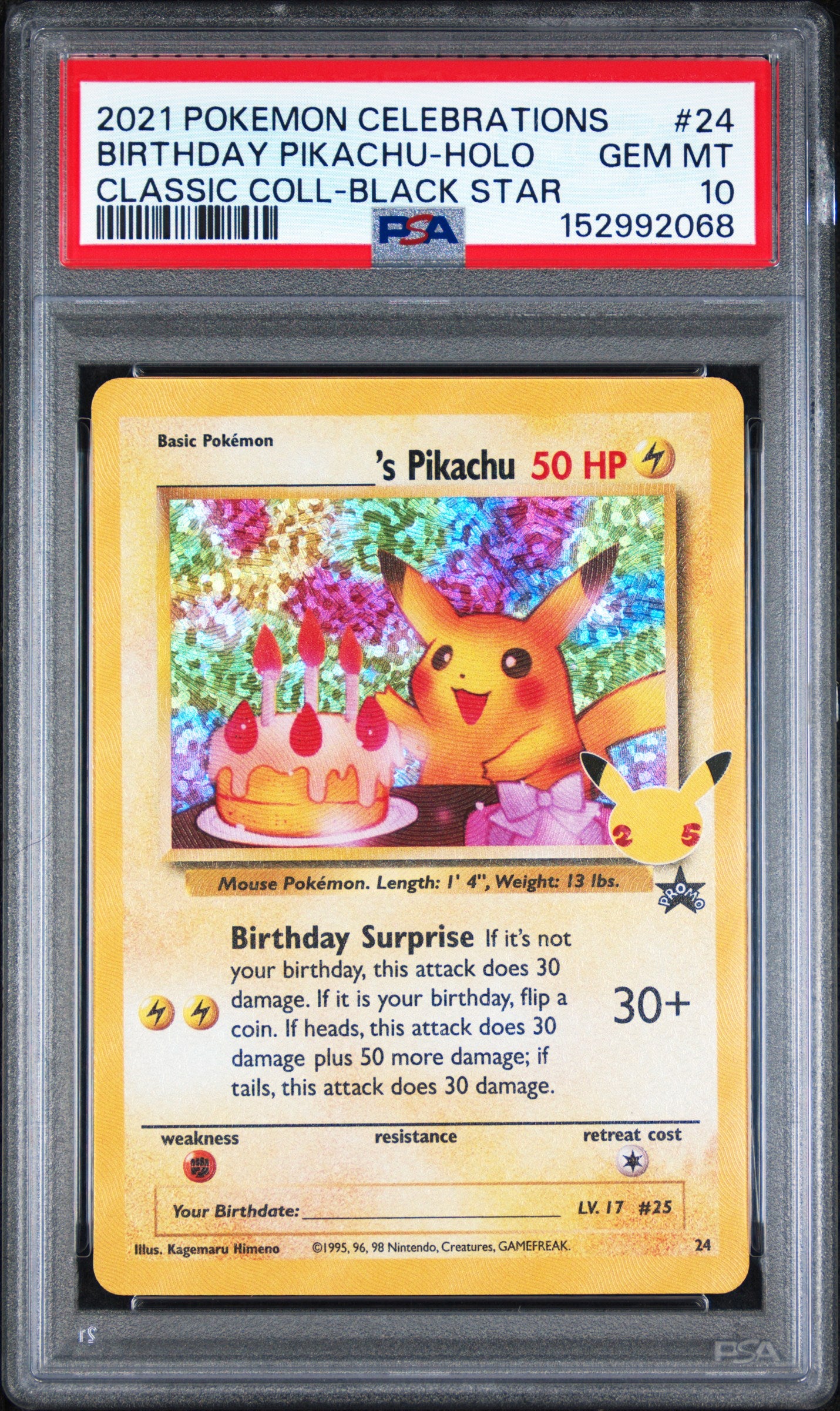 PSA 10 2021 BIRTHDAY PIKACHU HOLO 24 CELEBRATIONS CLASSIC COLLECTION