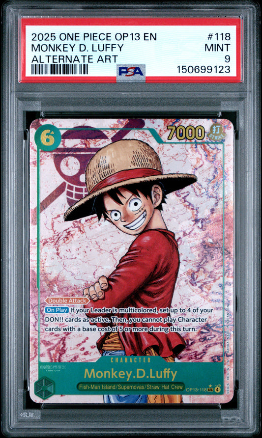 PSA 9 2025 MONKEY D. LUFFY 118 ONE PIECE OP13-CARRYING ON HIS WILL