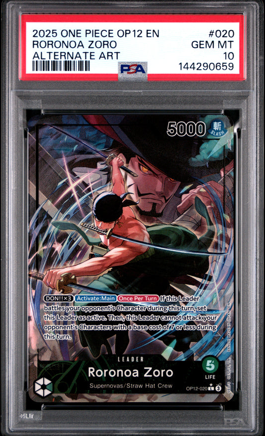 PSA 10 2025 RORONOA ZORO 020 ONE PIECE OP12-LEGACY OF THE MASTER