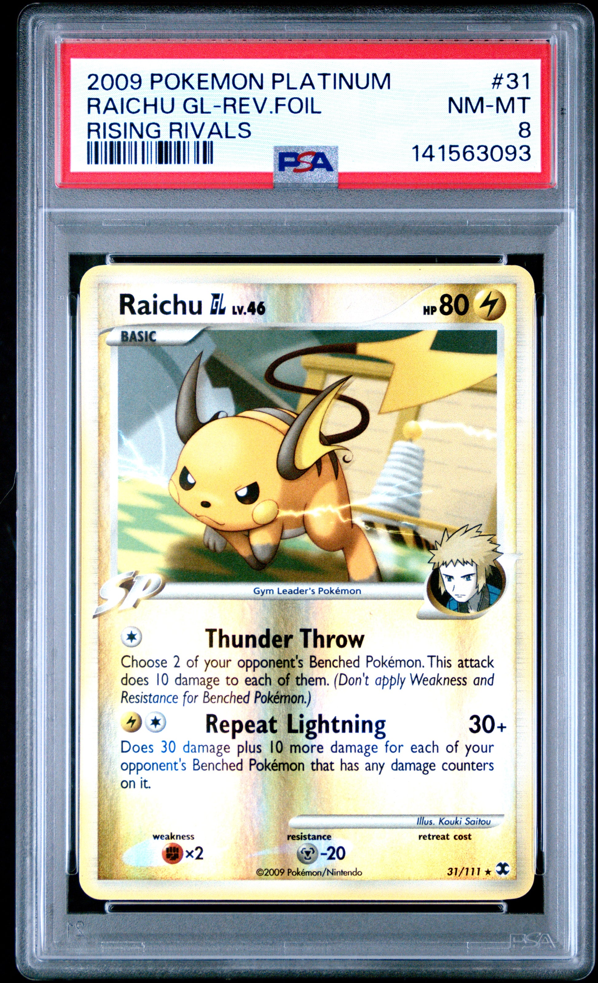 PSA 8 2009 RAICHU GL REVERSE HOLO 31 RISING RIVALS