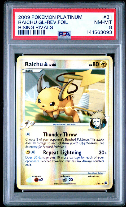PSA 8 2009 RAICHU GL REVERSE HOLO 31 RISING RIVALS
