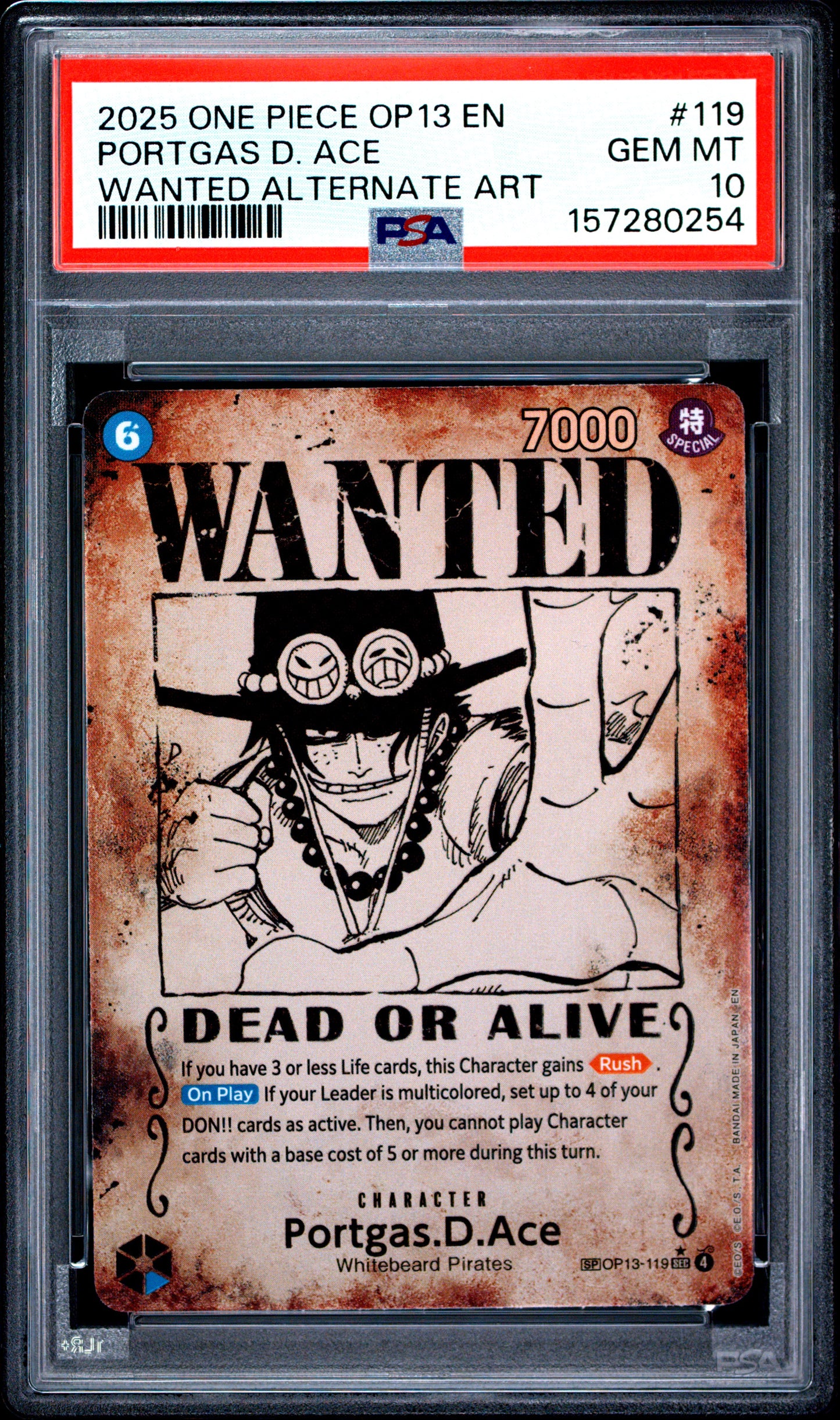 PSA 10 2025 PORTGAS D. ACE 119 ONE PIECE OP13-CARRYING ON HIS WILL